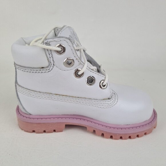 Timberland 6In Classic TODDLER Casual Boots Outdoors White Leather - Picture 3 of 9